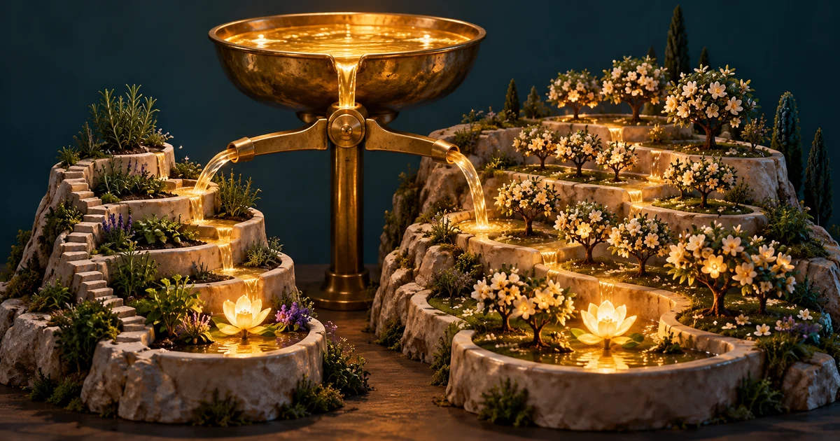 A finite golden reservoir waters two different gardens whose final blossoms glow equally