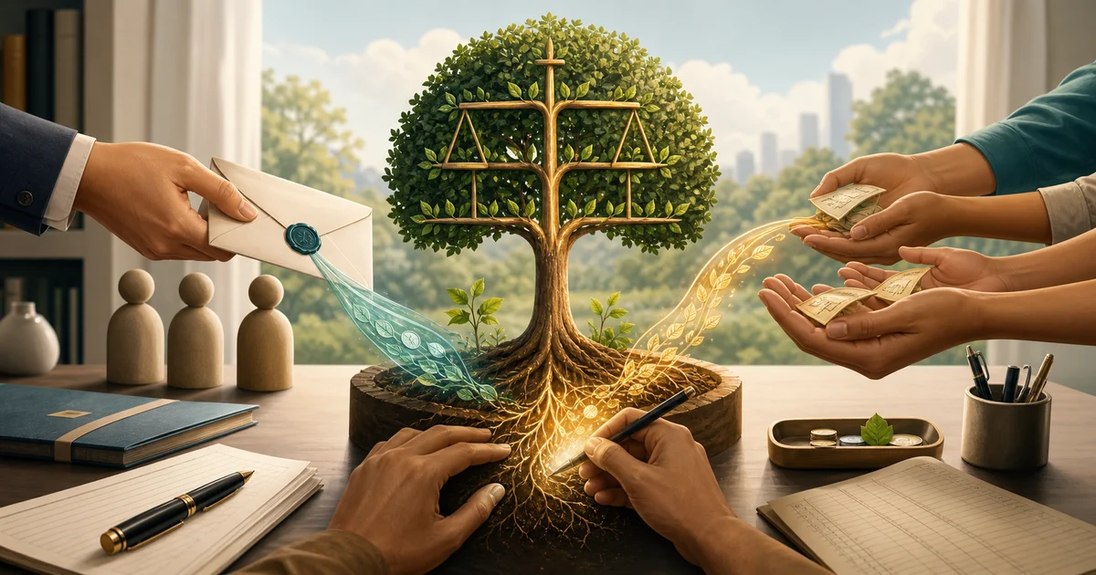 A company tree being nourished by investor invitations, employee options, and skilled effort as symbols of share issue